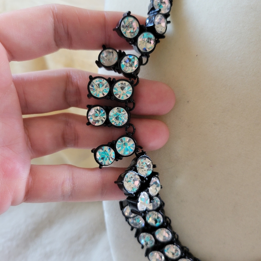Chico's | NWOT Black Enamel 'Riviere' Crystal Rhinestone Choker Necklace - Picture 12 of 13